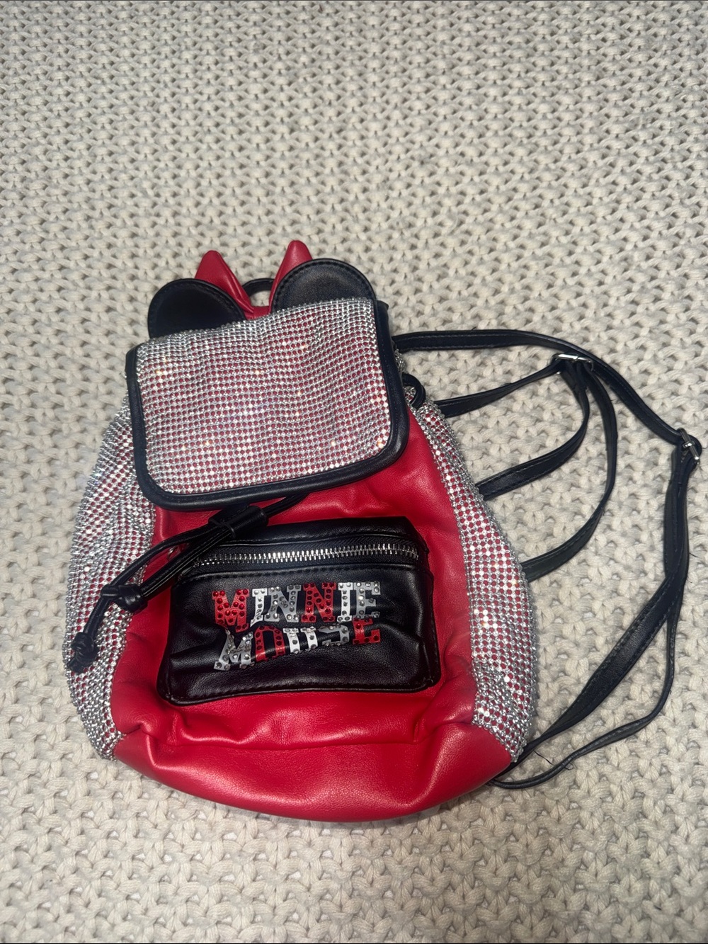 Disney Red Faux Leather Mini mouse Backpack with Crystal Panels